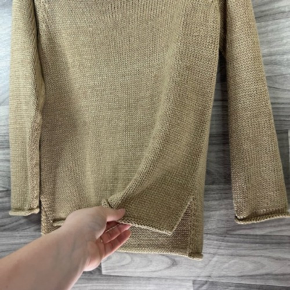 Retrod Womens Pullover Sweater Beige Long Sleeve V Neck Tight Knit Slit S - Picture 3 of 12